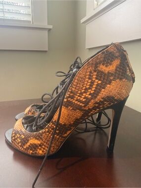 Zara Orange Snake-Print Lace-Up Stiletto Heels